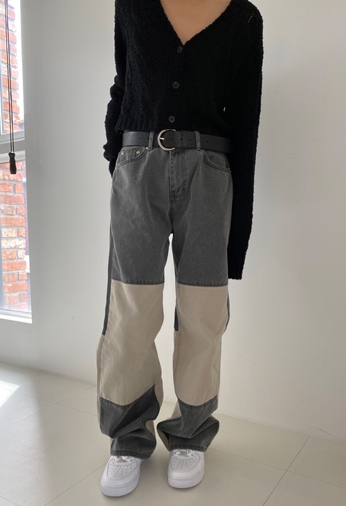 gray two colored denim pants